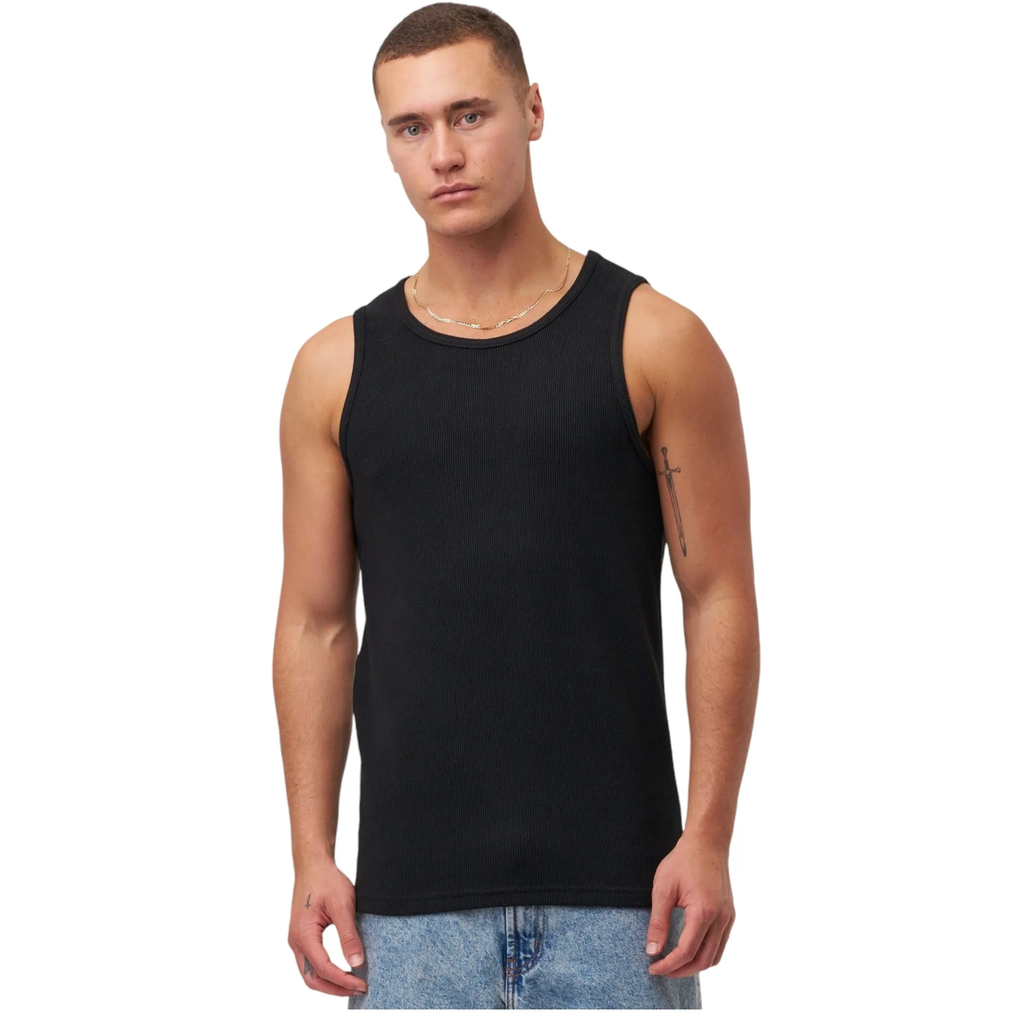 10 x Mens Black Ribbed Singlet Top Chesty Vest Underwear Mens