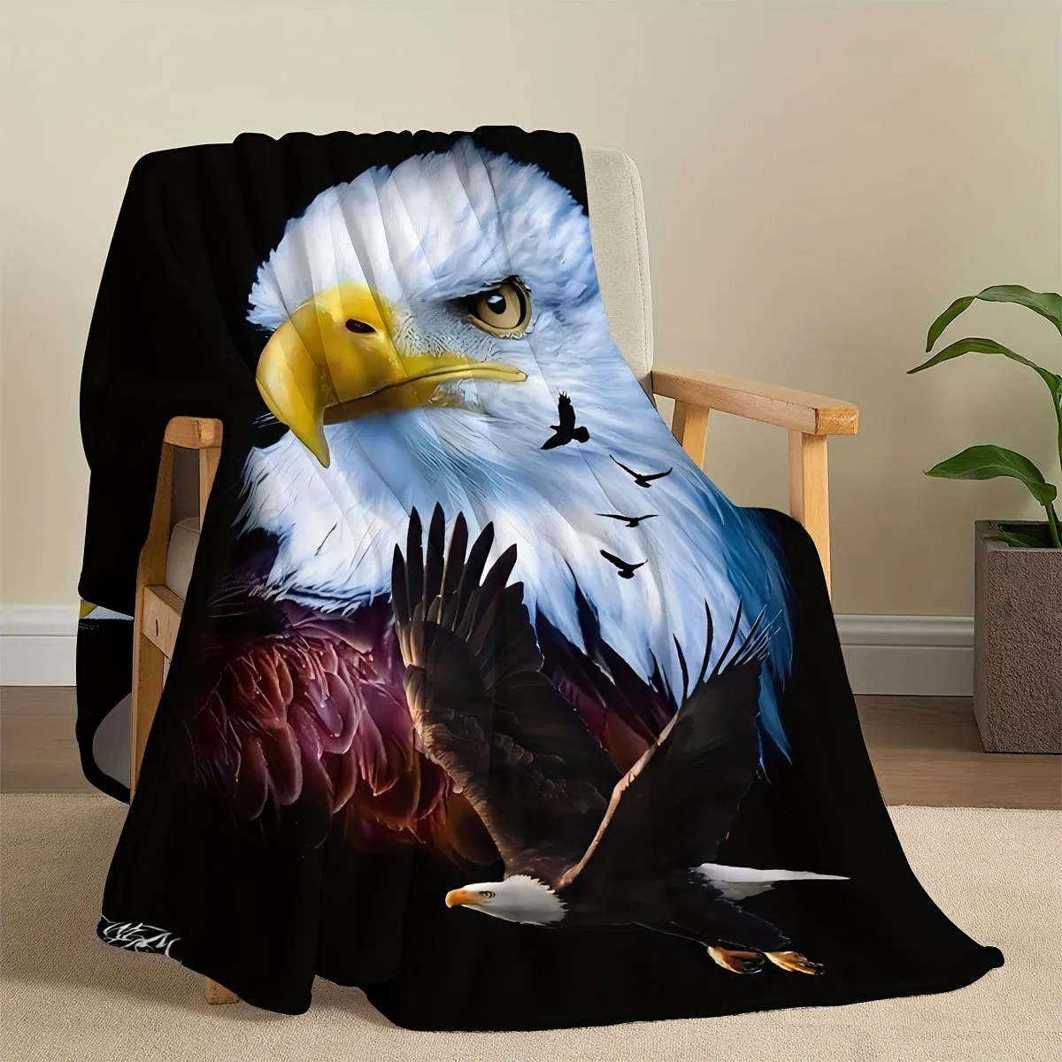 1pc Cozy Eagle Printed Flannel Blanket - Soft, Warm, and Plush for Snuggling Up on Sofa, Bed, Car, Office, or Camping - Perfect for Chilly Nights and Outdoor Adventures