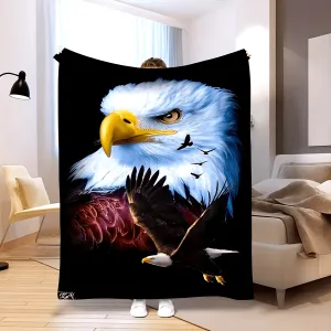 1pc Cozy Eagle Printed Flannel Blanket - Soft, Warm, and Plush for Snuggling Up on Sofa, Bed, Car, Office, or Camping - Perfect for Chilly Nights and Outdoor Adventures