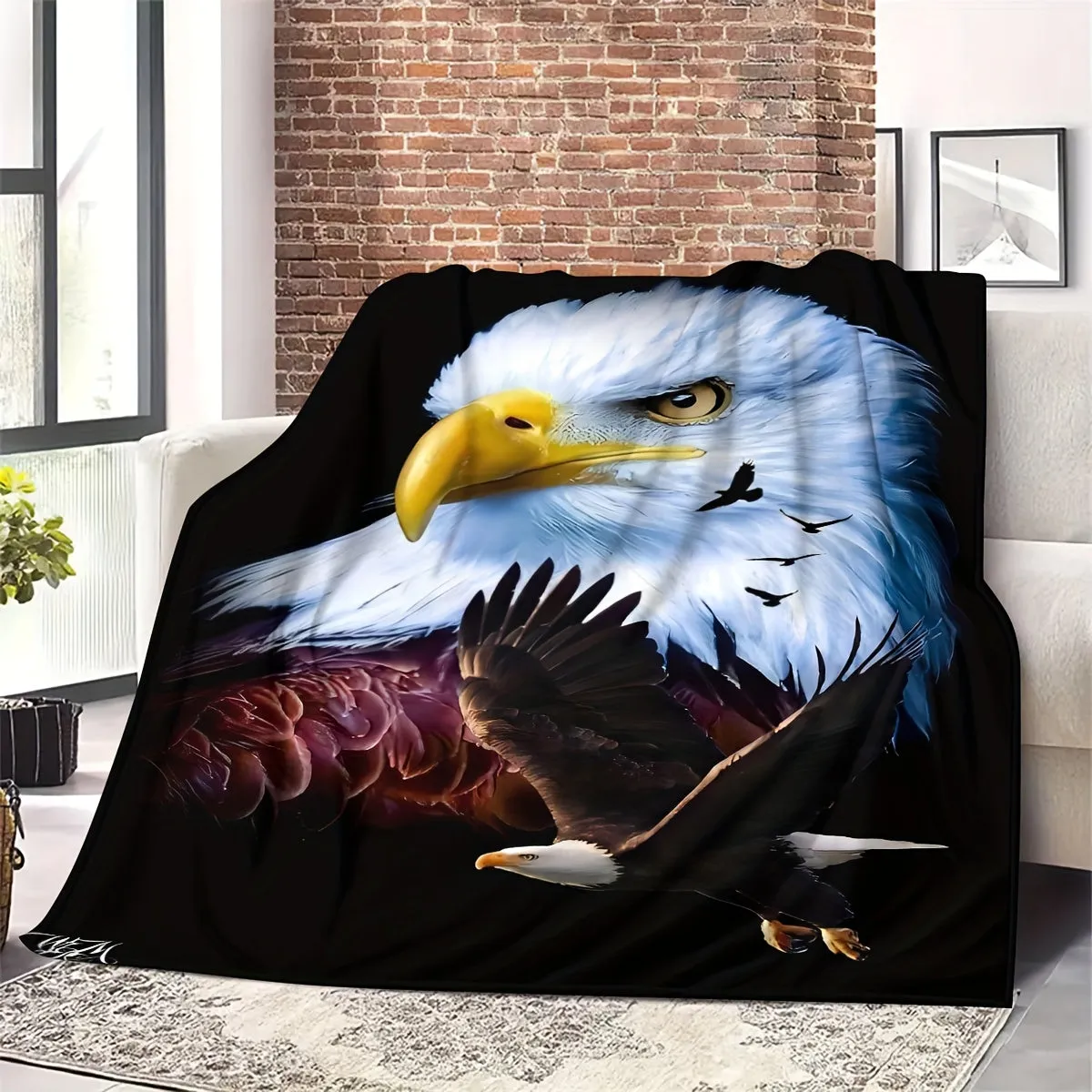 1pc Cozy Eagle Printed Flannel Blanket - Soft, Warm, and Plush for Snuggling Up on Sofa, Bed, Car, Office, or Camping - Perfect for Chilly Nights and Outdoor Adventures