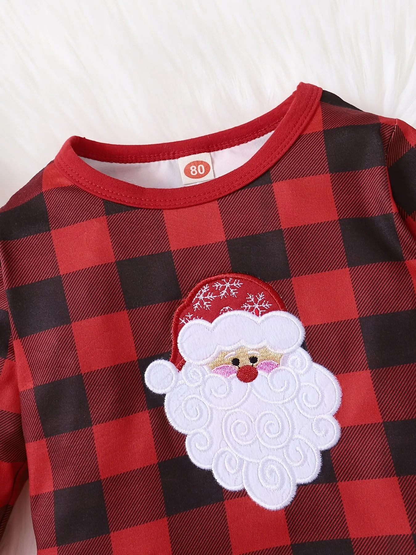 2pcs Toddler Baby Girls Christmas outdoor Outfits Santa Long Sleeve Ruffle Top & Plaid Flared Pants Set