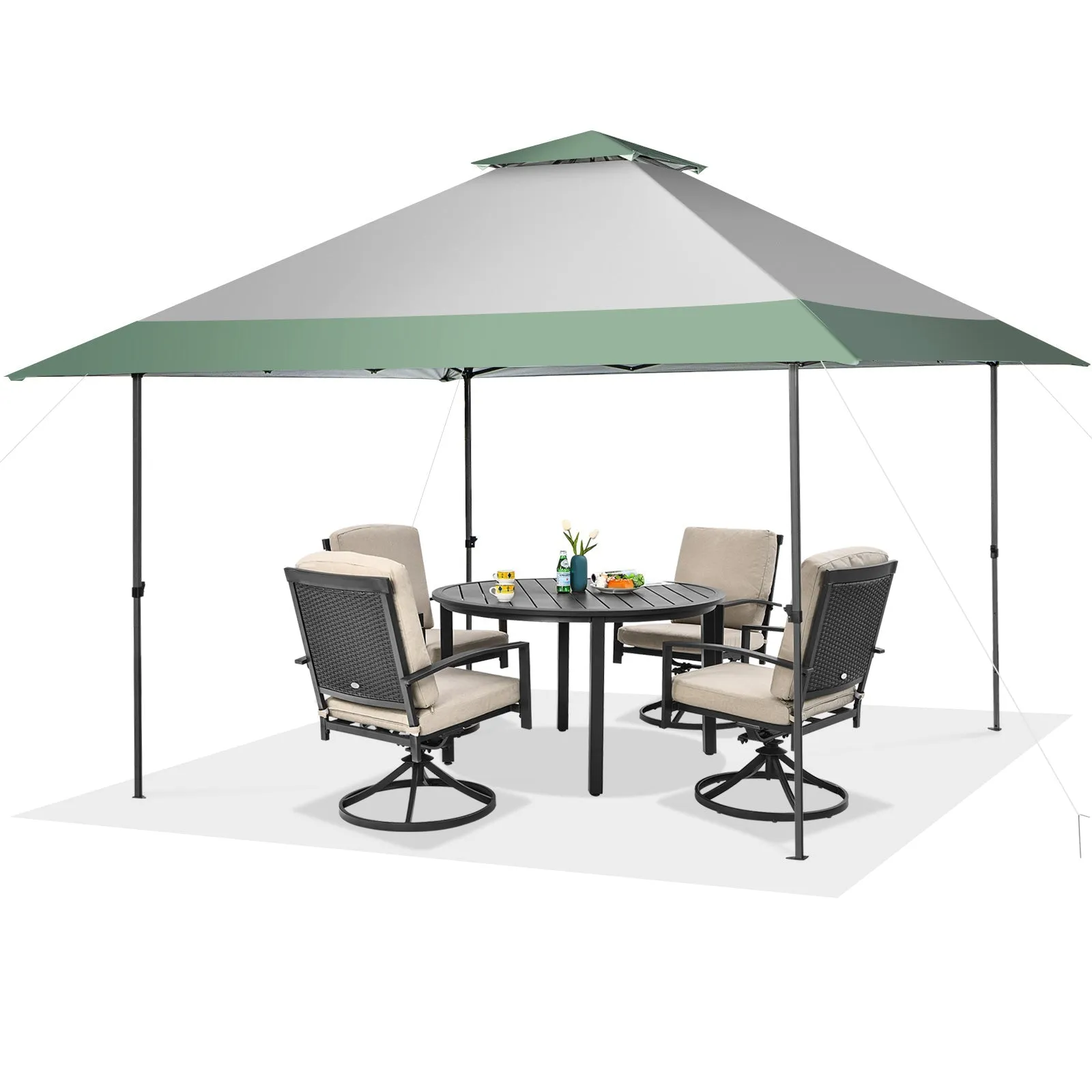 4m x 4m Pop Up Gazebo with 4 Reinforced Ribs and Widen Eaves-Green