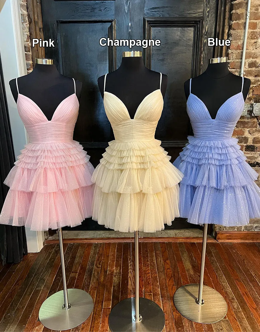 A-line Tiered Short Homecoming Dress,Formal Mini Dresses