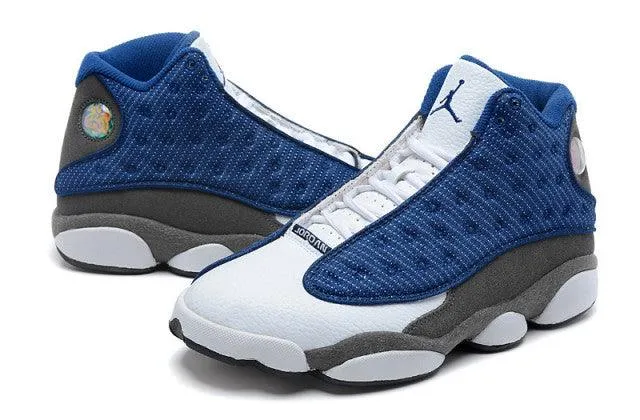 AJ 13 Retro Flint Navy Blue and White Sneakers