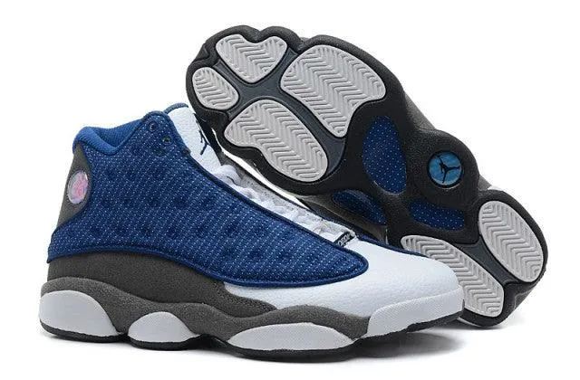 AJ 13 Retro Flint Navy Blue and White Sneakers