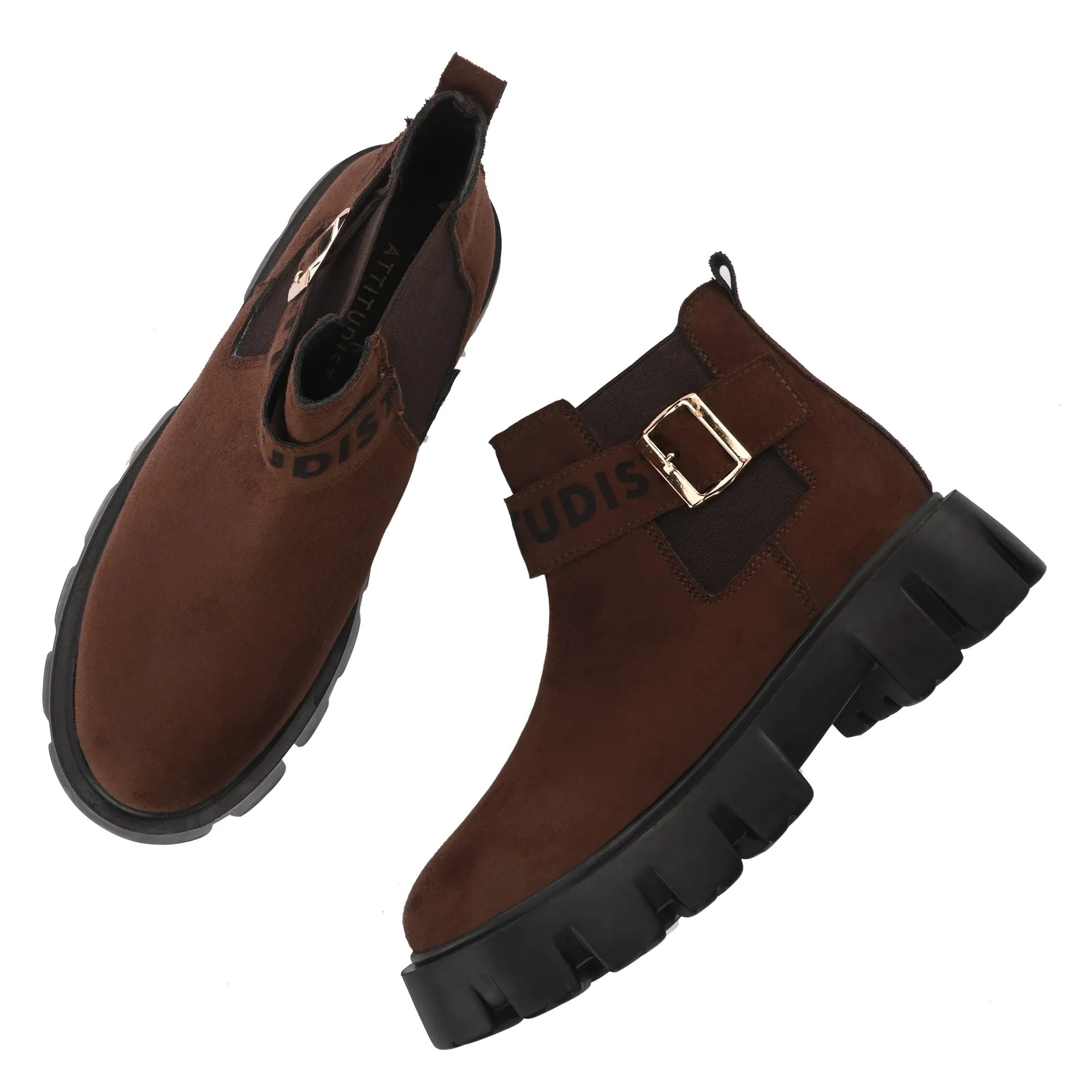 Attitudist Unisex Brown Mid Top High Heel Jodhpur Boots