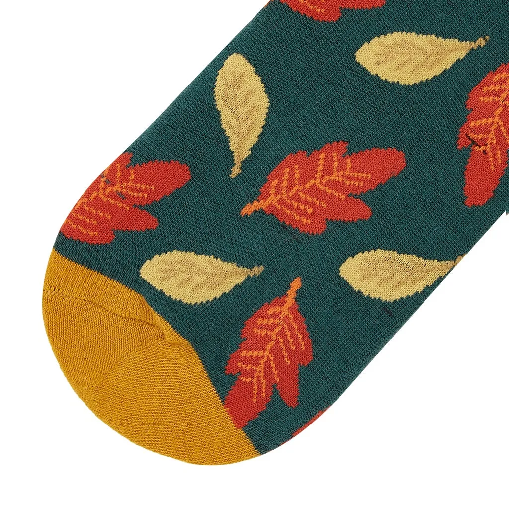 Autumn Leaves Printed Crew Length Socks