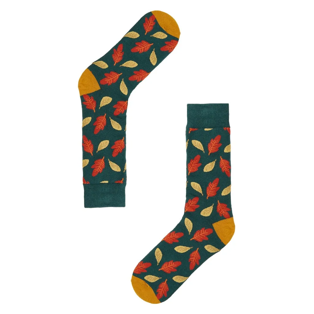 Autumn Leaves Printed Crew Length Socks