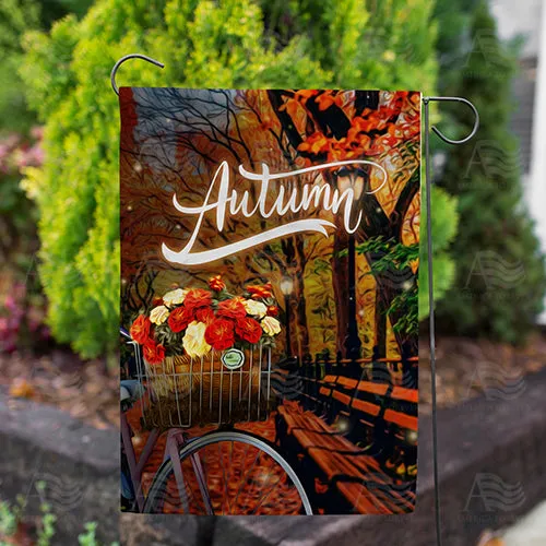 Autumn Night Bike Ride Double Sided Garden Flag