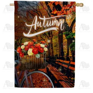 Autumn Night Bike Ride Double Sided House Flag