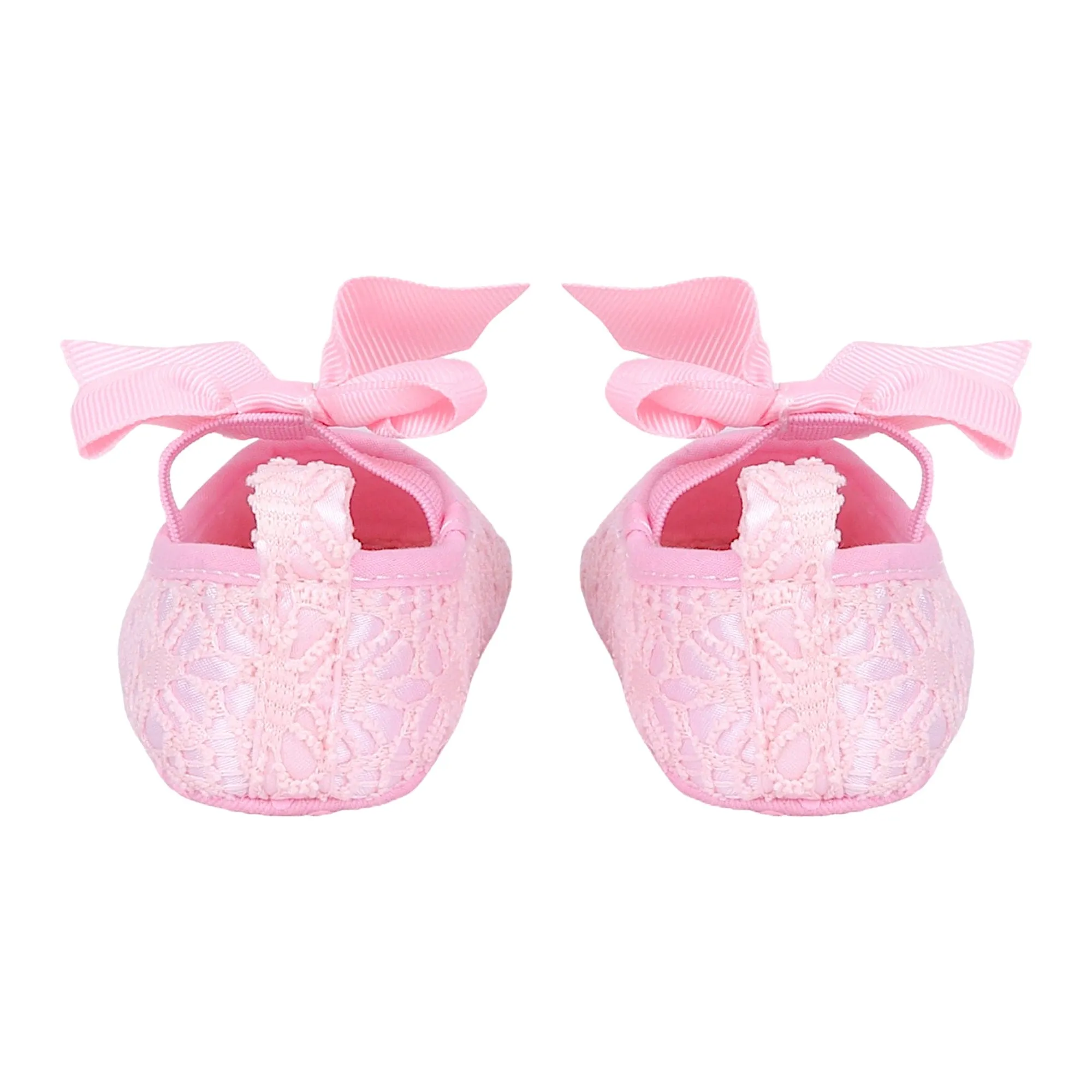 Baby Moo Big Bow Satin Lace Elastic Strap Ballerina Booties - Magenta