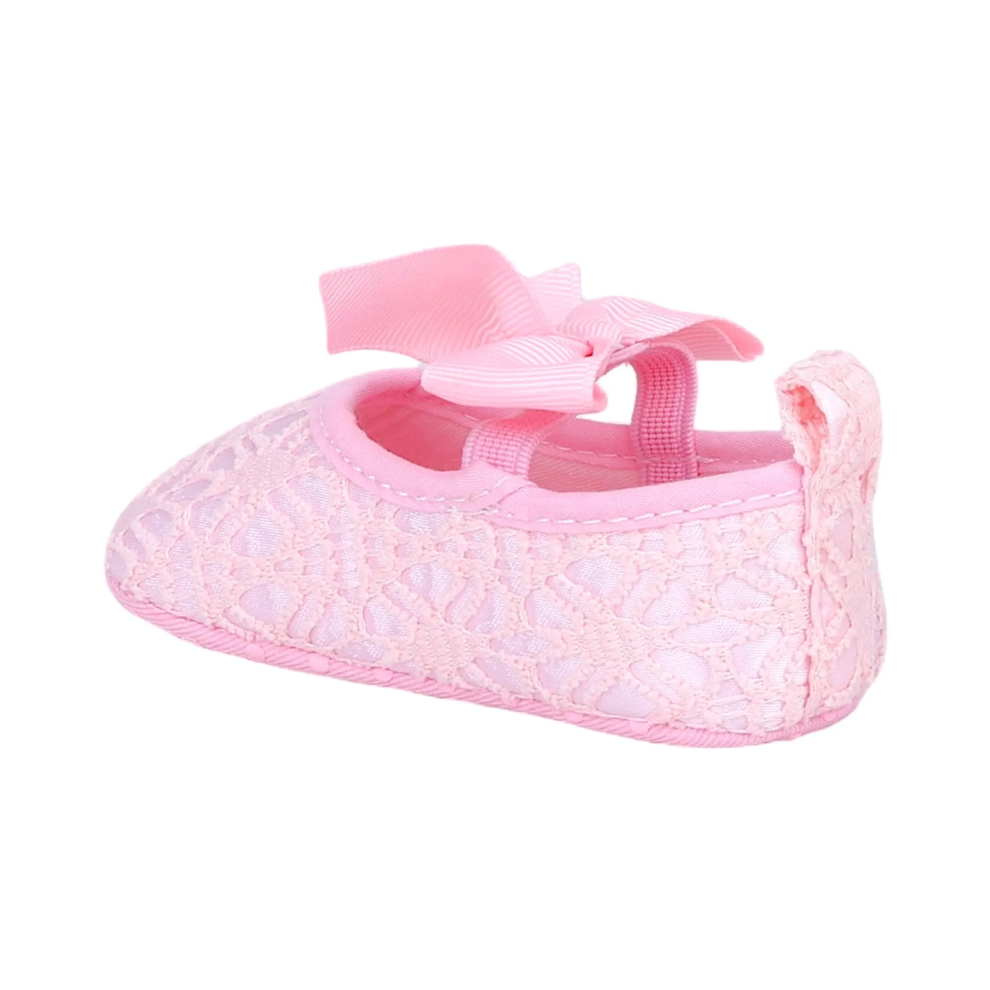 Baby Moo Big Bow Satin Lace Elastic Strap Ballerina Booties - Magenta