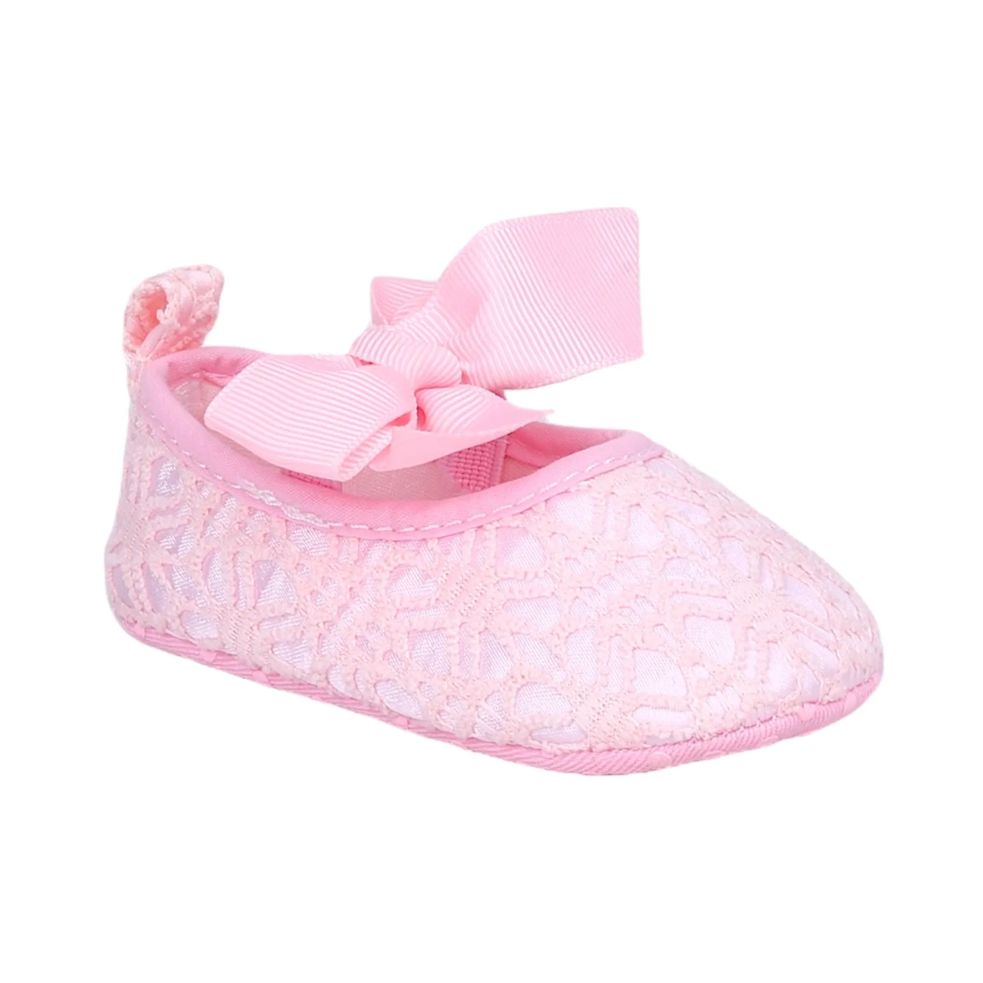 Baby Moo Big Bow Satin Lace Elastic Strap Ballerina Booties - Magenta