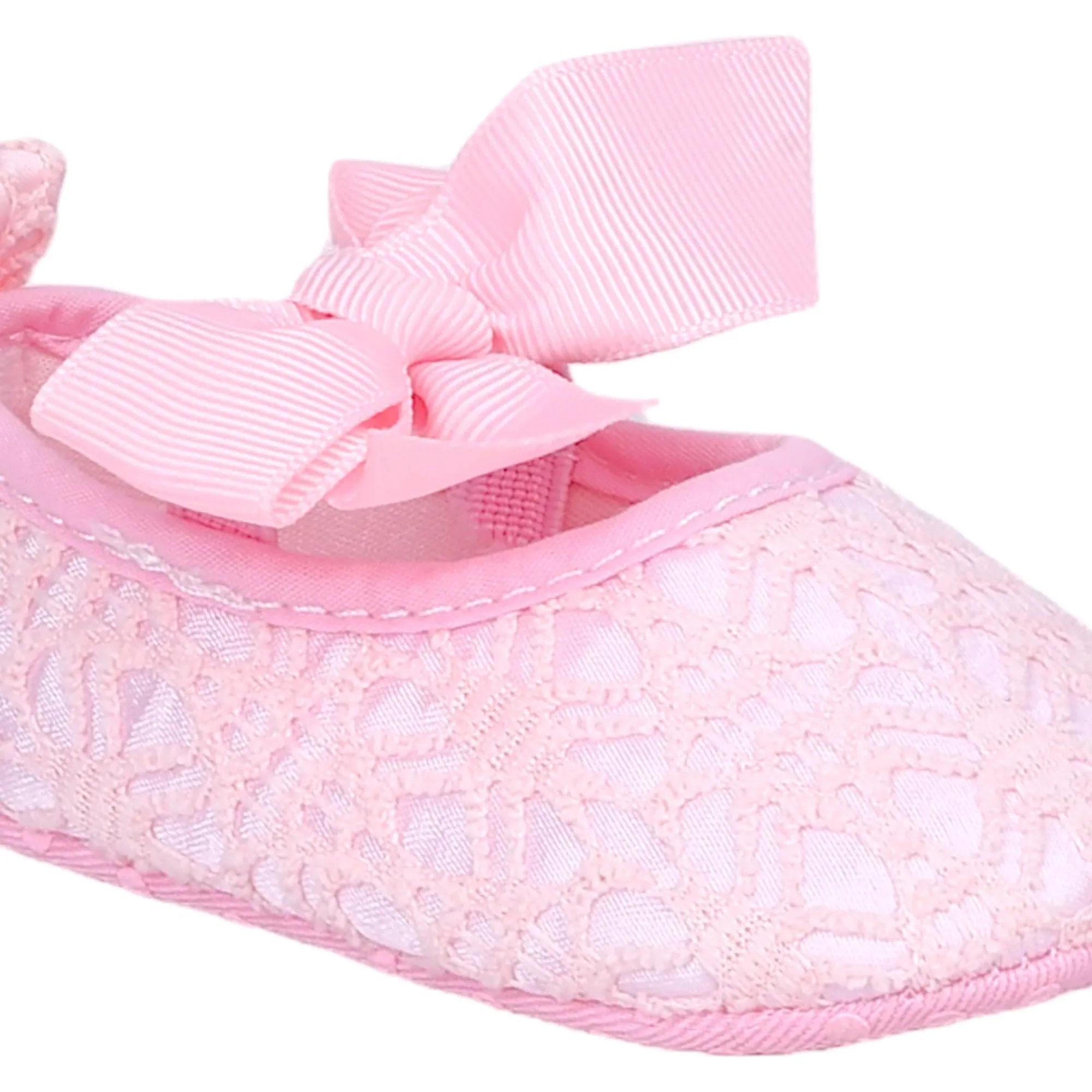 Baby Moo Big Bow Satin Lace Elastic Strap Ballerina Booties - Magenta