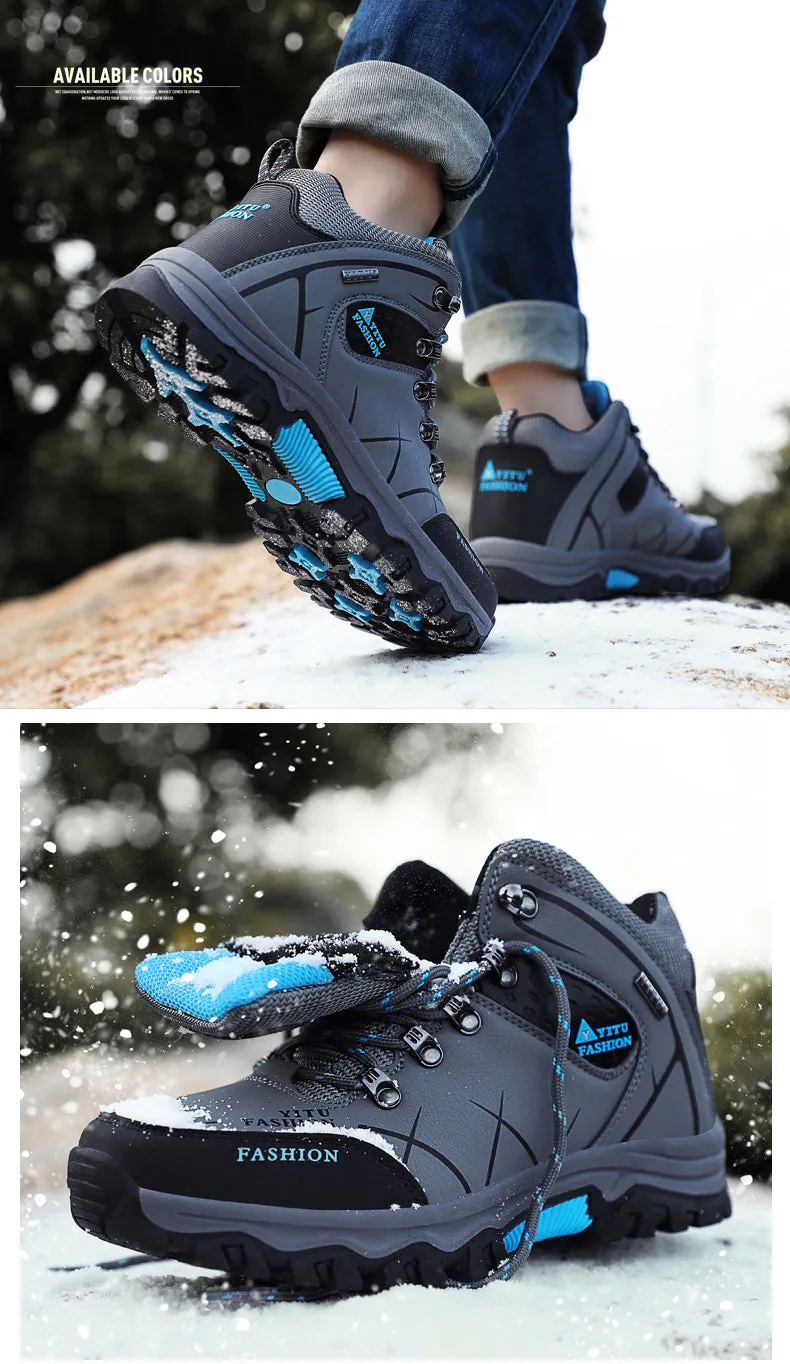 Back to college Men's Winter Snow Boots Waterproof Leather Sports Super Warm Men's Boots Outdoor Men's Hiking Boots Work Travel Shoes Size 39-47