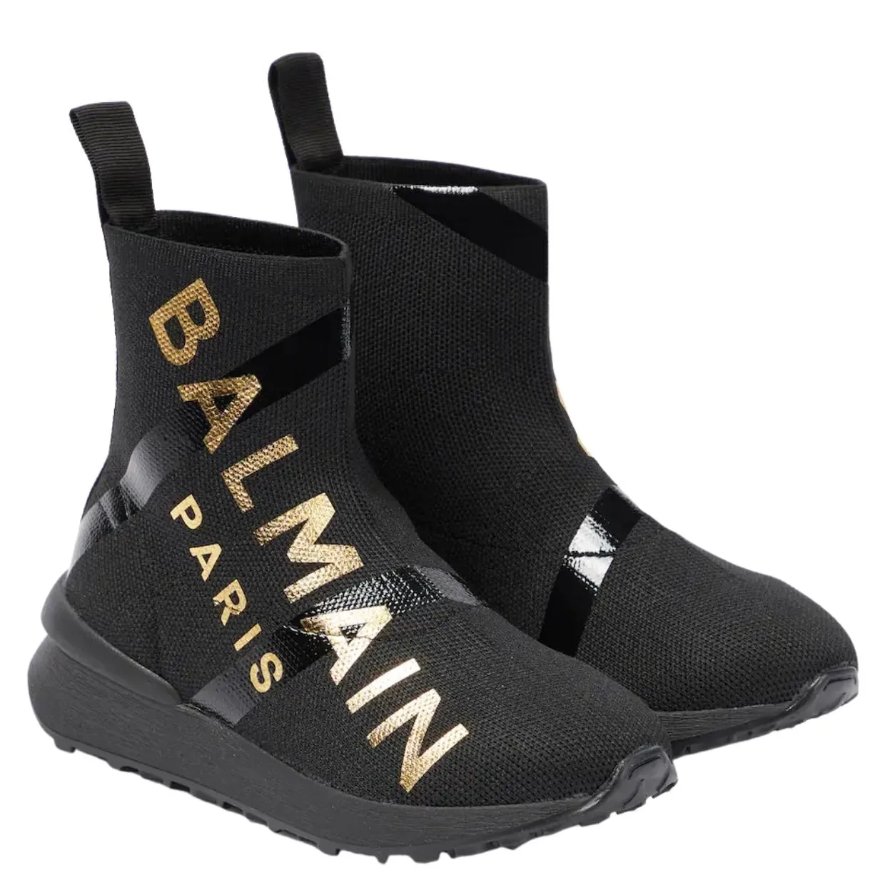 Balmain Kids Gold Printed Logo Sock Trainers