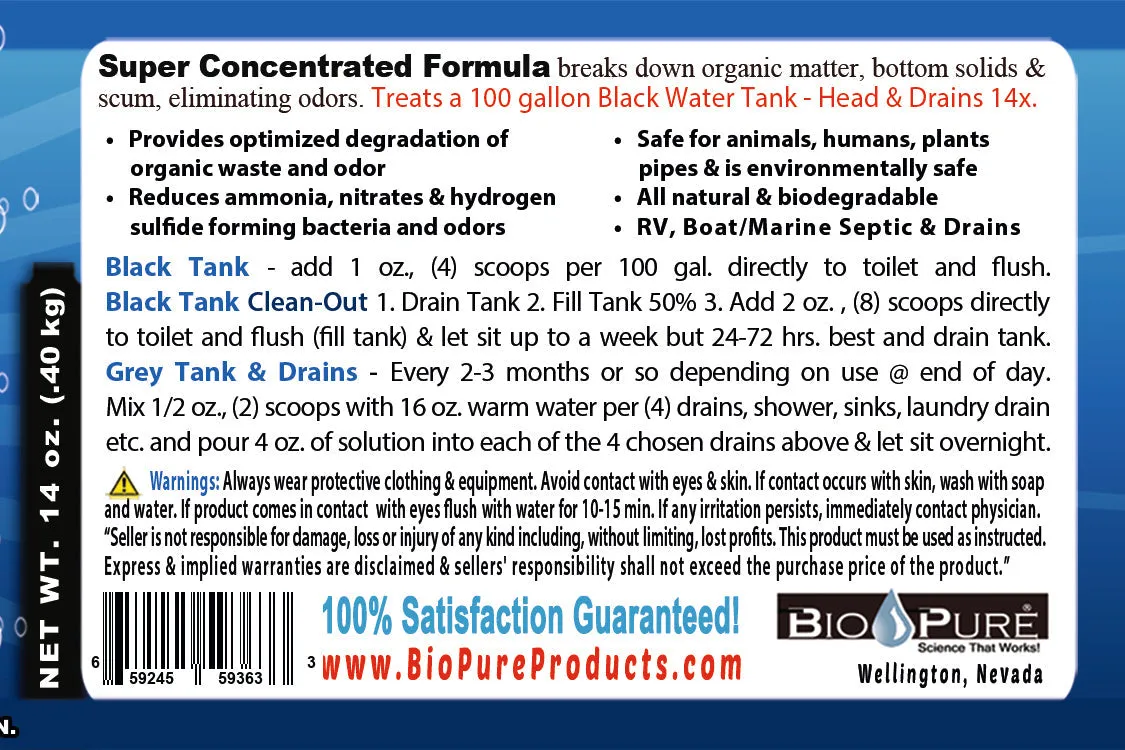 Bio-Pure Boat / Marine Septic Tank & Bilge CONCENTRATE 14 Oz. - 14 Treatments