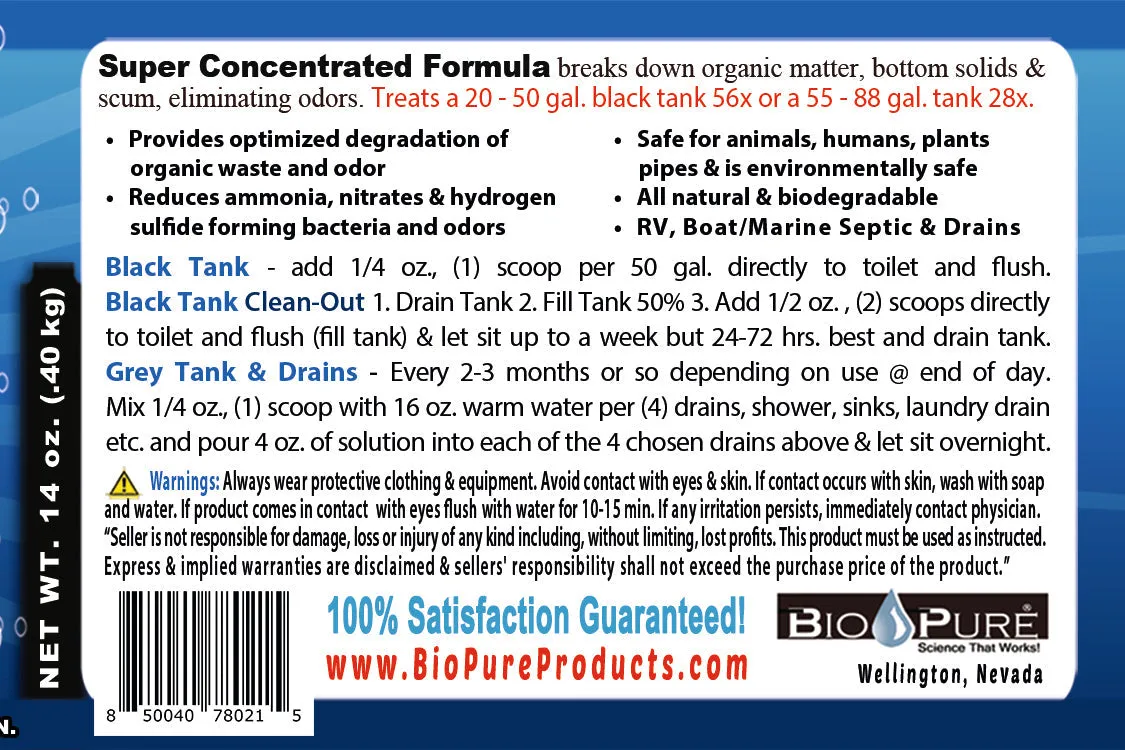 Bio-Pure RV Black Tank/Septic, Restore CONCENTRATE 14 Oz. - 56 Treatments