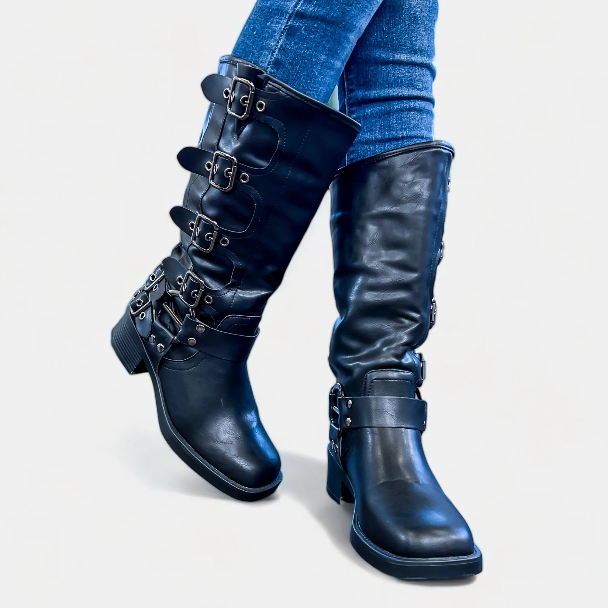 Black Mildred Buckle Boots