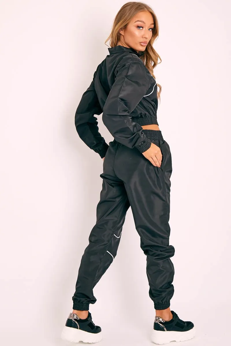 Black Zip Front Hoodie Cuff Jogger Co-Ord - Kason