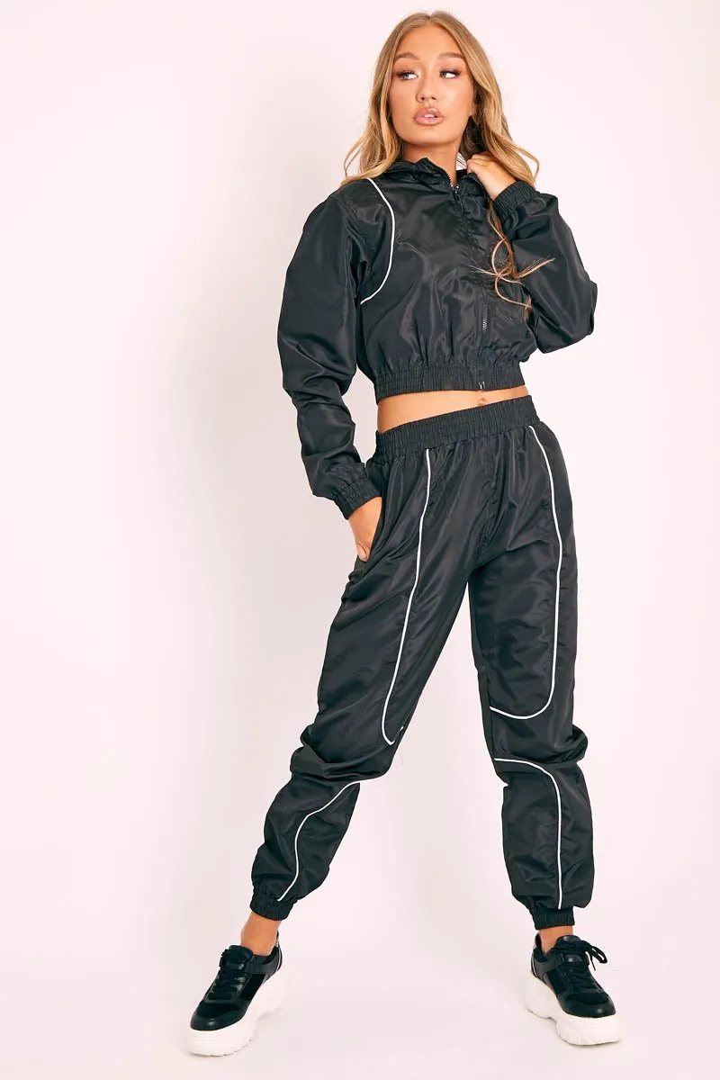 Black Zip Front Hoodie Cuff Jogger Co-Ord - Kason