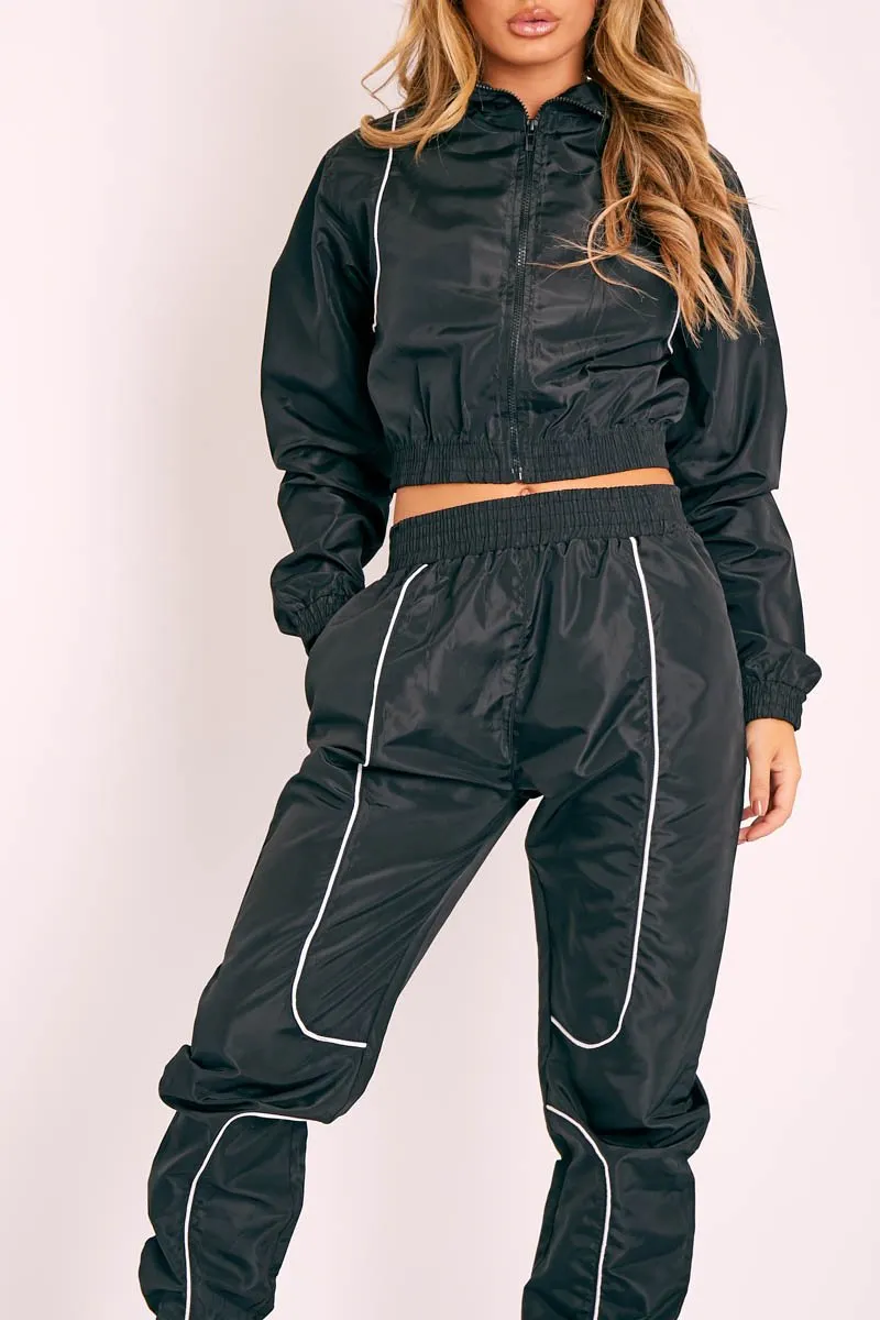 Black Zip Front Hoodie Cuff Jogger Co-Ord - Kason