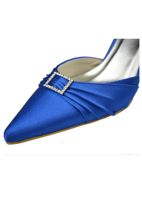 Blue Pointed Toe Ankle Straps Beaded High Heel Evening Party Shoes S106