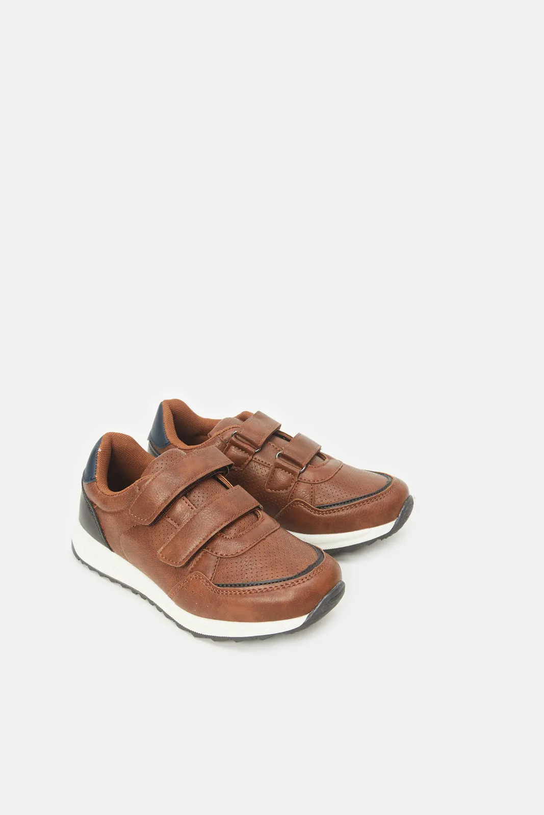 Boys Brown Material Block Sneakers