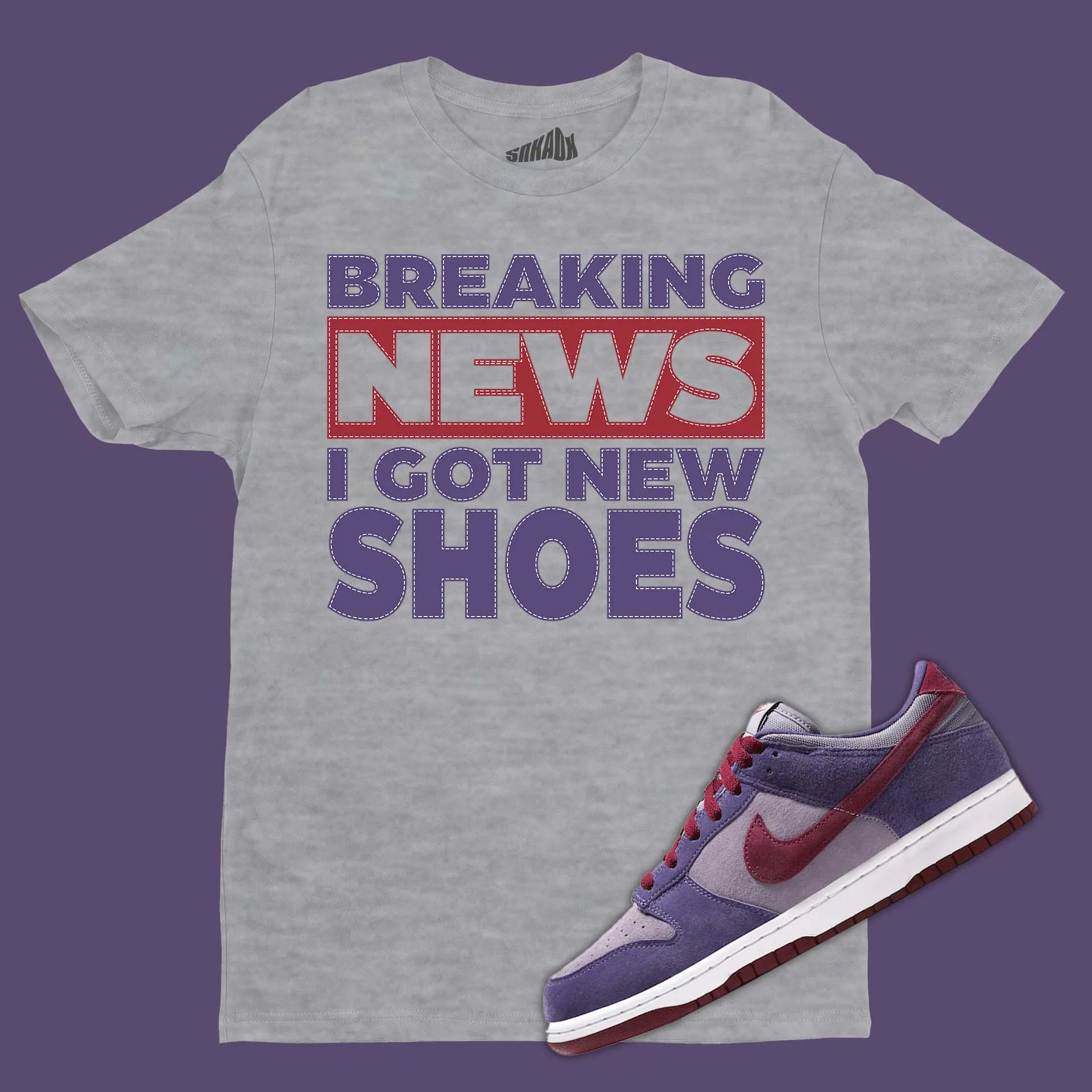 Breaking News T-Shirt Matching Dunk Low Plum