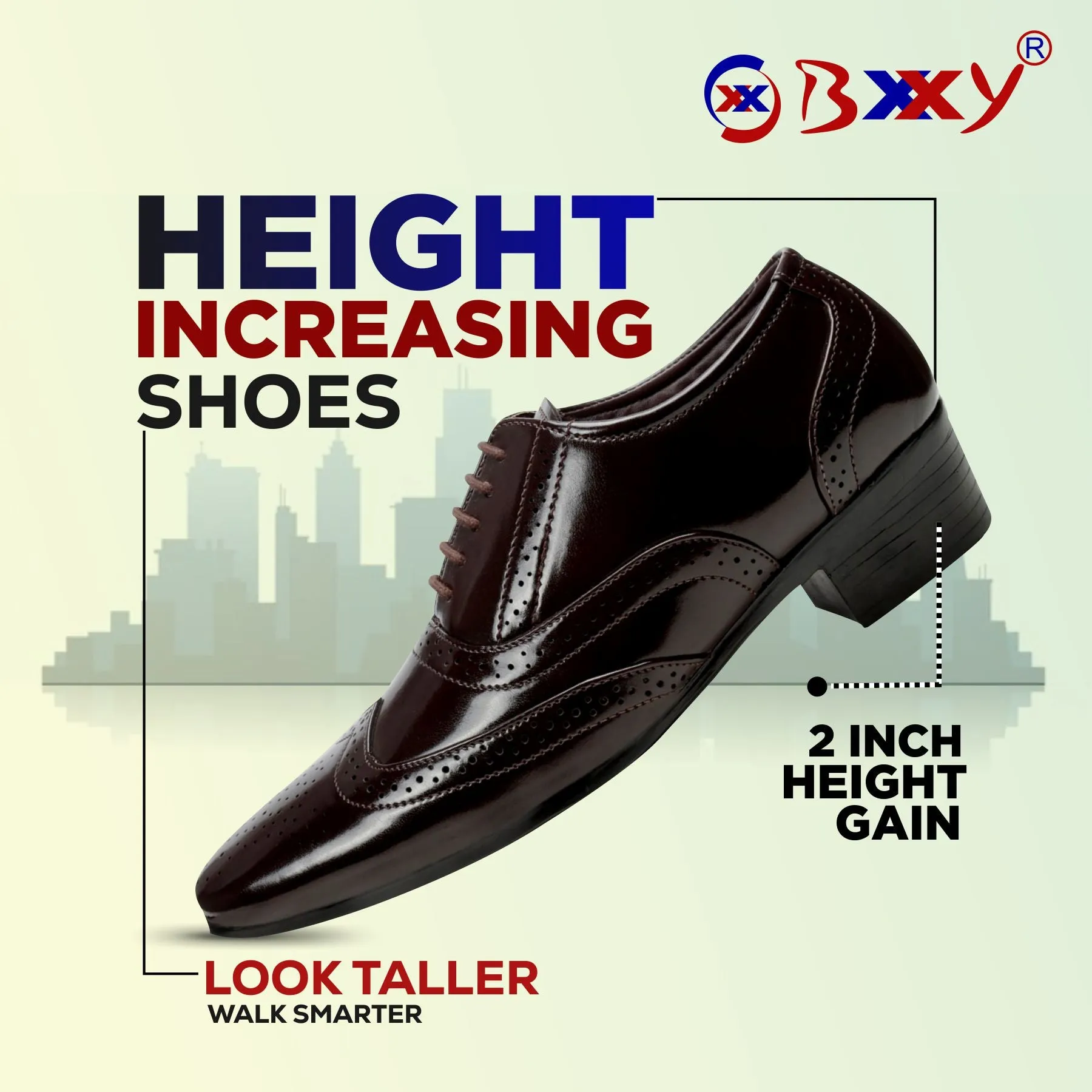 BXXY Height Increasing Party Wear Brogue Oxford Shoes