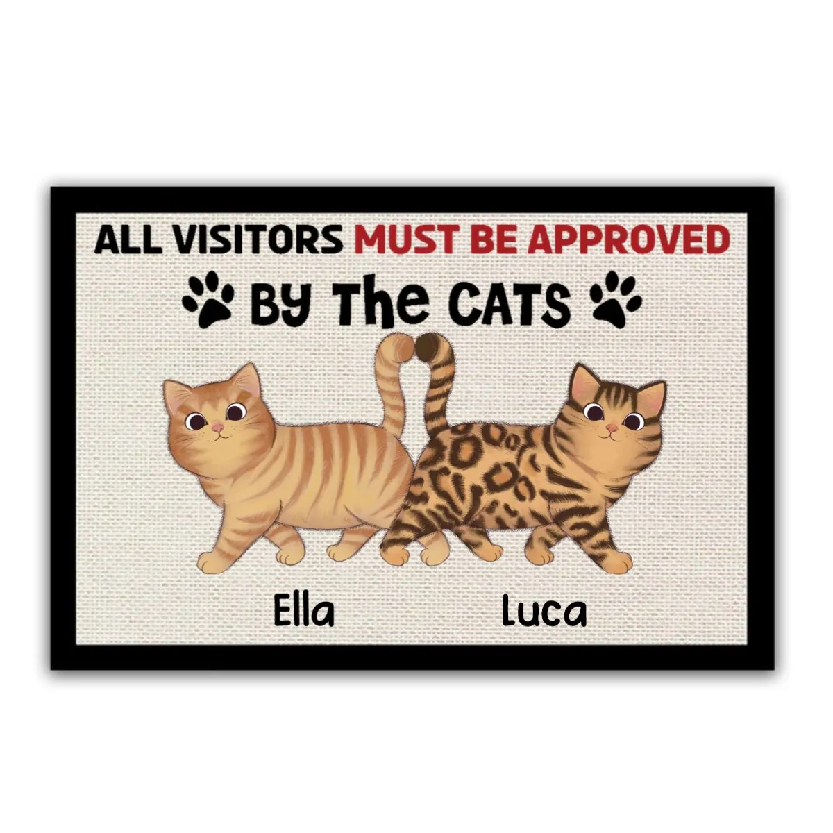 Cat Lovers - Visitors Must Be Approved By Cartoon Walking Cat - Personalized Doormat