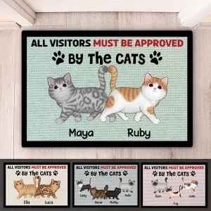 Cat Lovers - Visitors Must Be Approved By Cartoon Walking Cat - Personalized Doormat