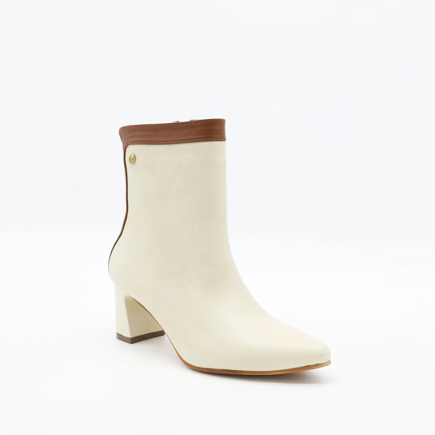 Cerise heeled ankle booties in off white/tan leather womens shoes