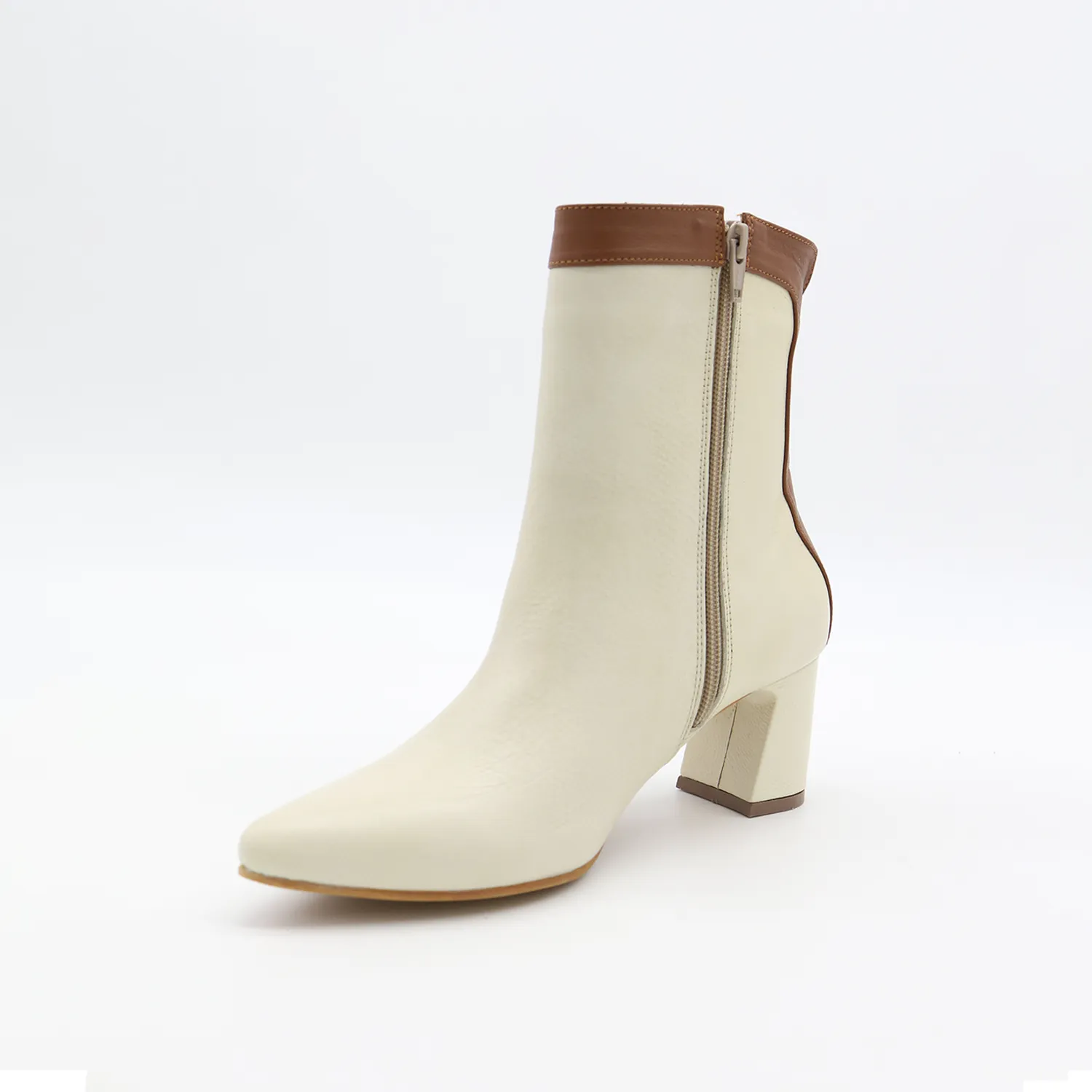 Cerise heeled ankle booties in off white/tan leather womens shoes