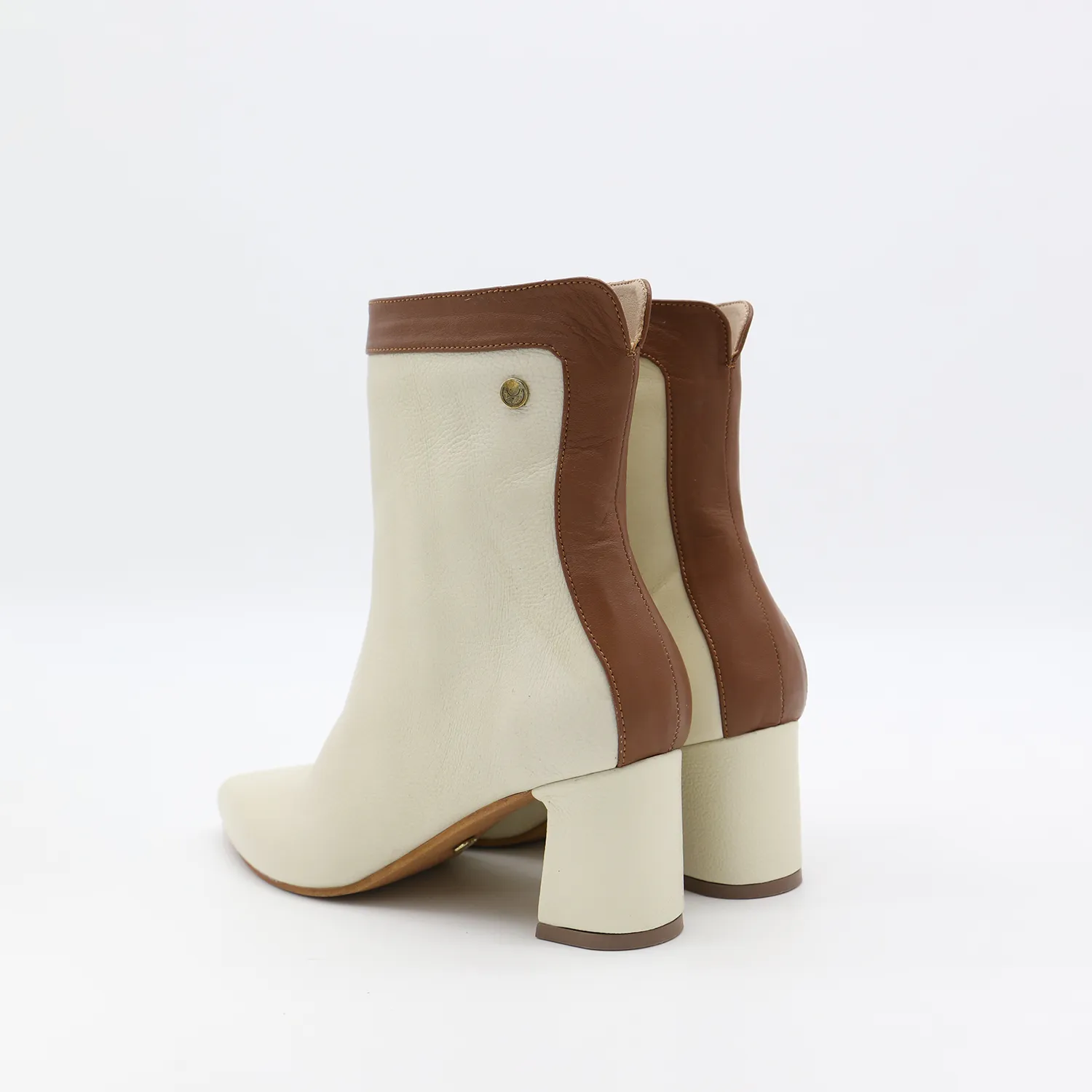 Cerise heeled ankle booties in off white/tan leather womens shoes