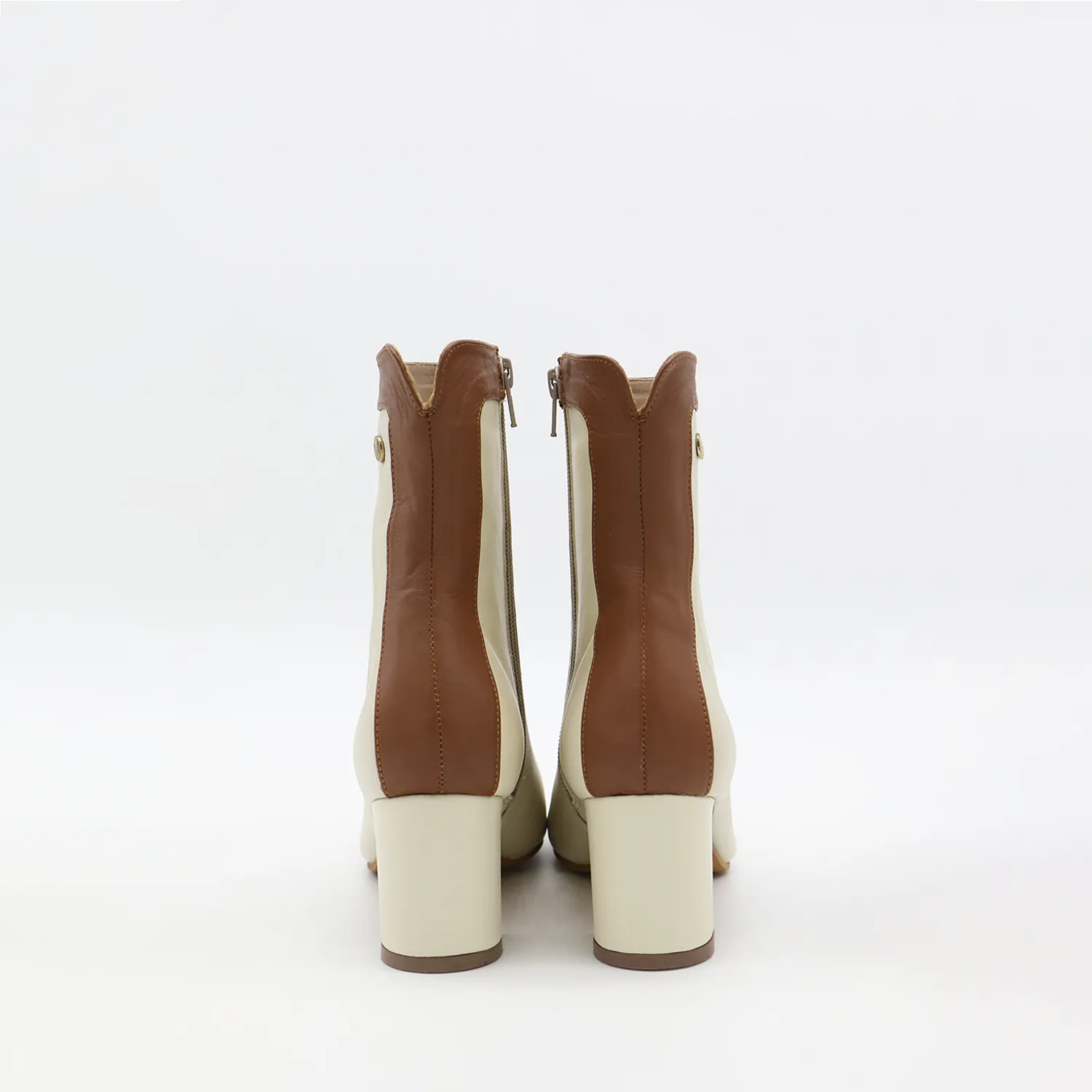 Cerise heeled ankle booties in off white/tan leather womens shoes