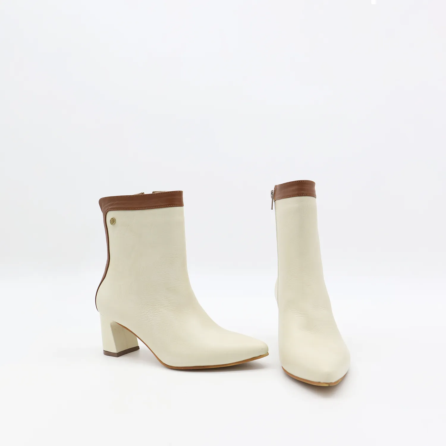 Cerise heeled ankle booties in off white/tan leather womens shoes