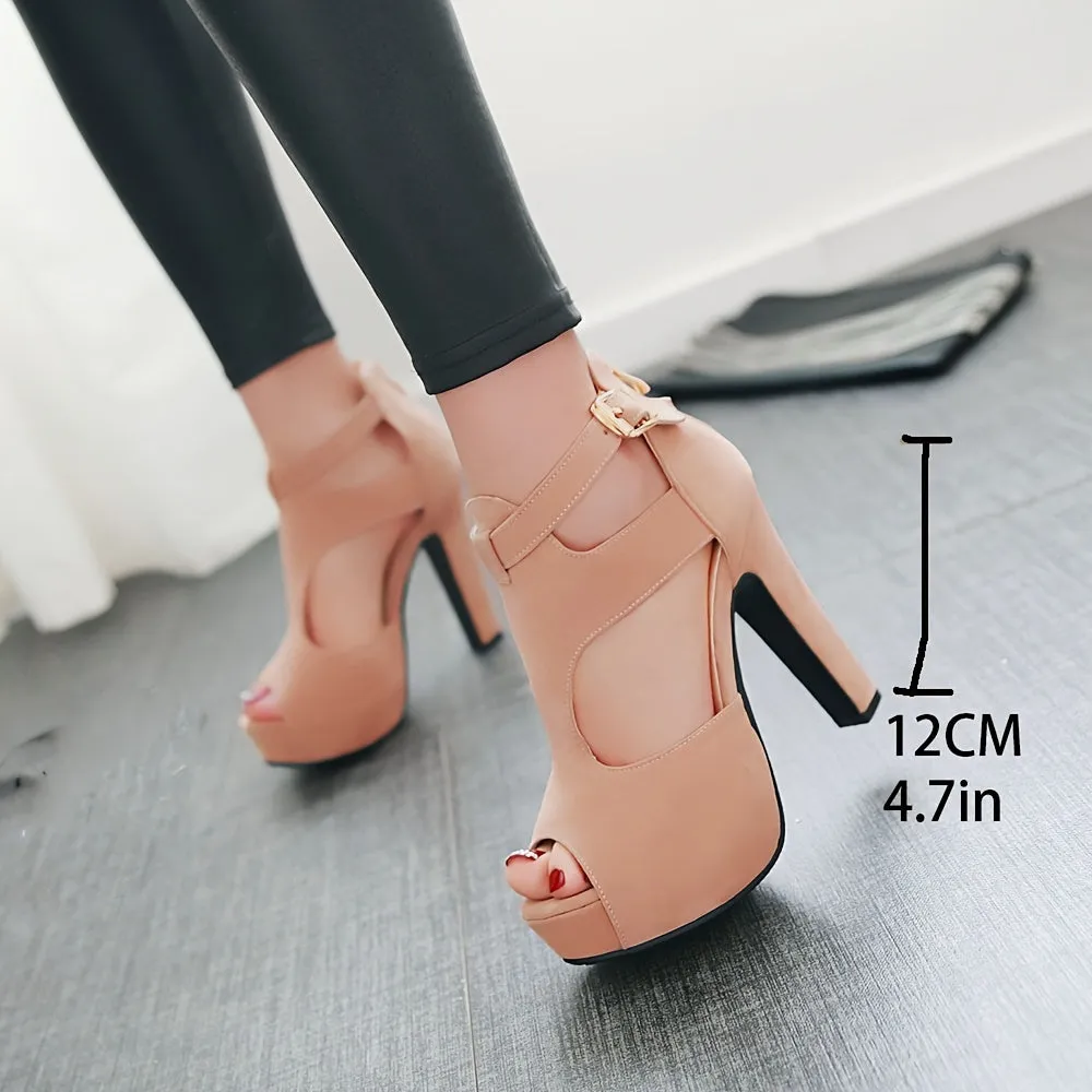 Chic Womens Open Toe Platform Sandals - Cutout & Stiletto Heels - Adjustable Ankle Strap Buckle Sandals for Fashion-Forward Summer Outdoor Style