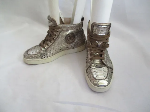 CHRISTIAN LOUBOUTIN Python Leather Hi-Top Sneaker TRAINER Shoe 36 GOLD Sport