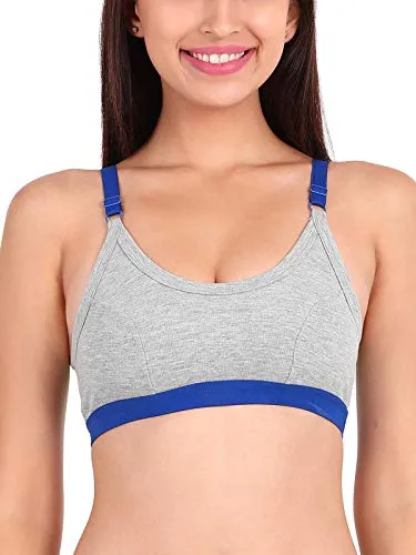 Clovia Women's Cotton Non-Padded Wire Free Full-Coverage, Sports Bra (BR1304P08_Blue_L)