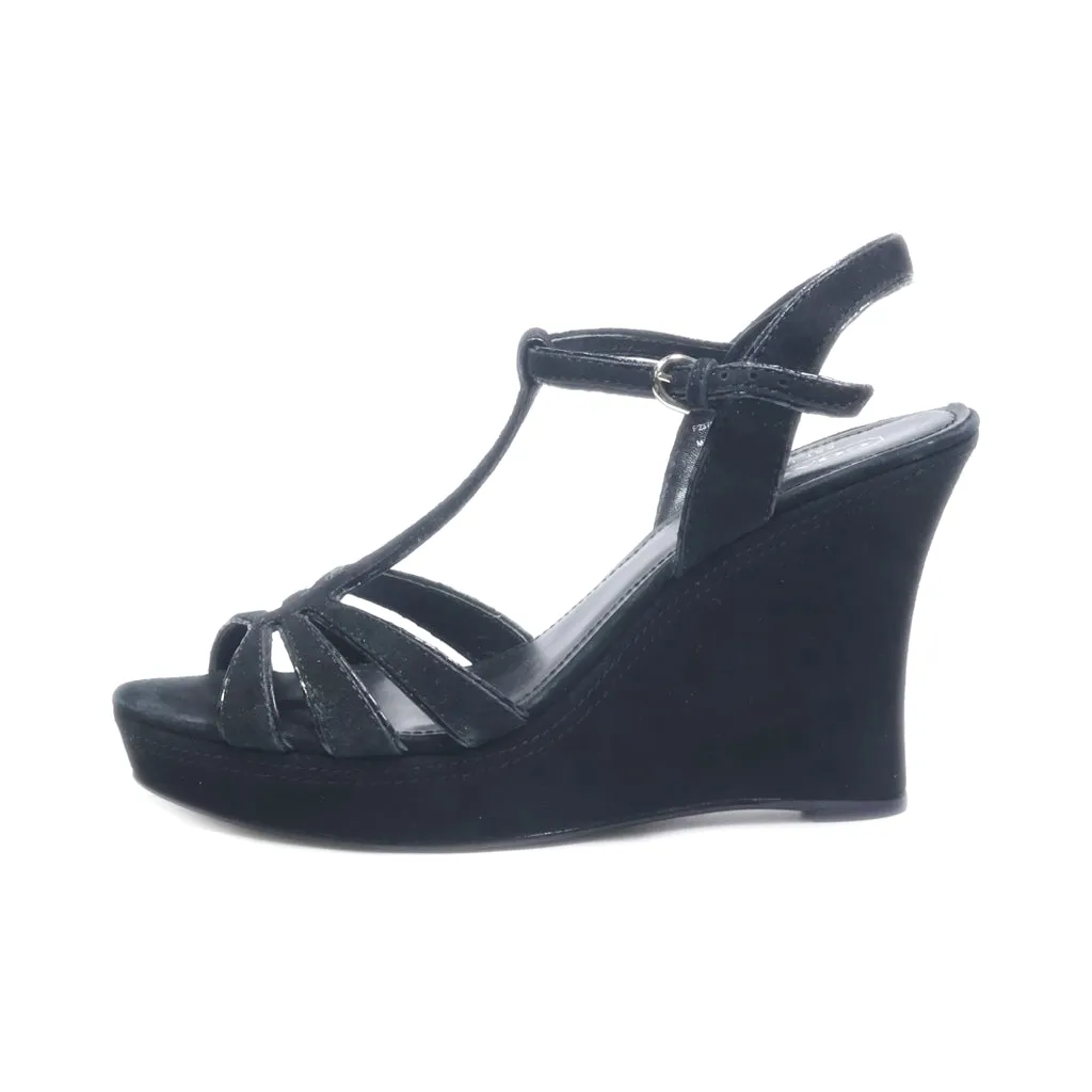 Coach Wedge Sandals Suede Black Colour For Women