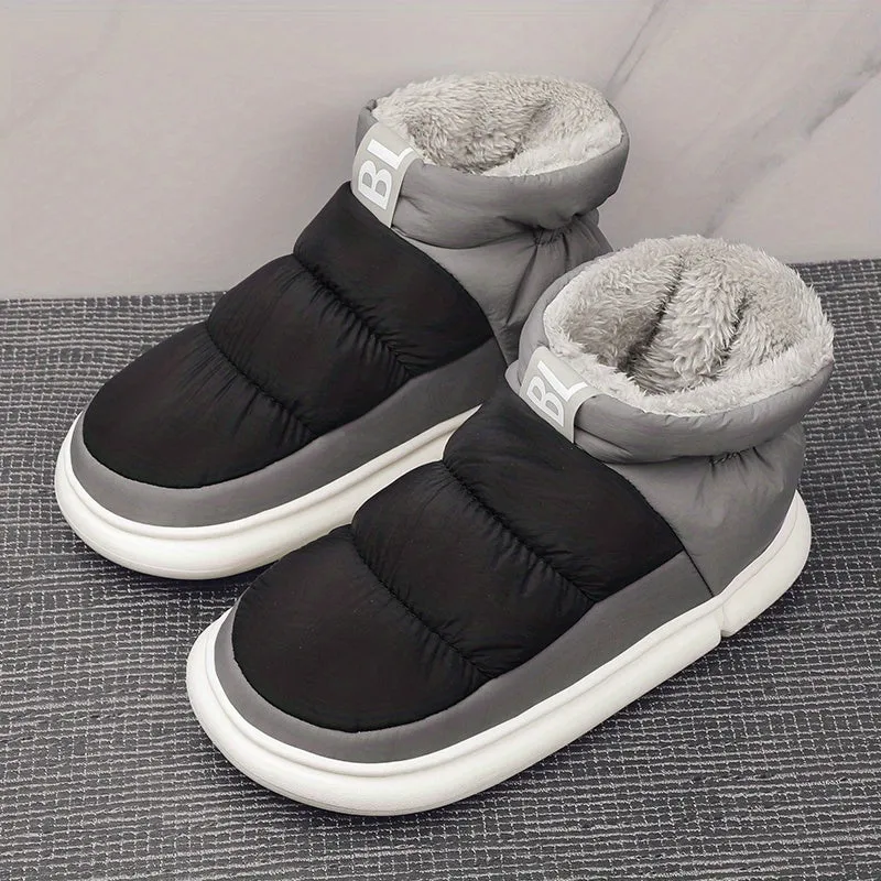 Comfortable Slip On Snow Boots For Men, Soft Warm Plus Fleece Boots For Indoor Outdoor Walking, Autumn And Winter