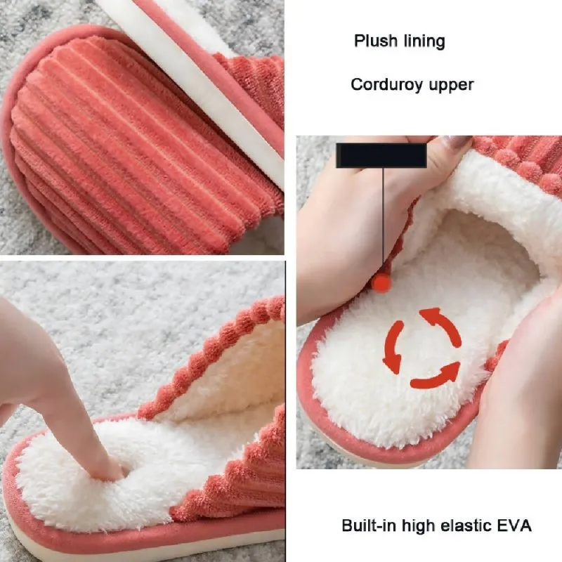 Corduroy Cotton Slippers Winter Warm Non-slip Thick Sole Slippers, Size: 36-37(Orange Pink)