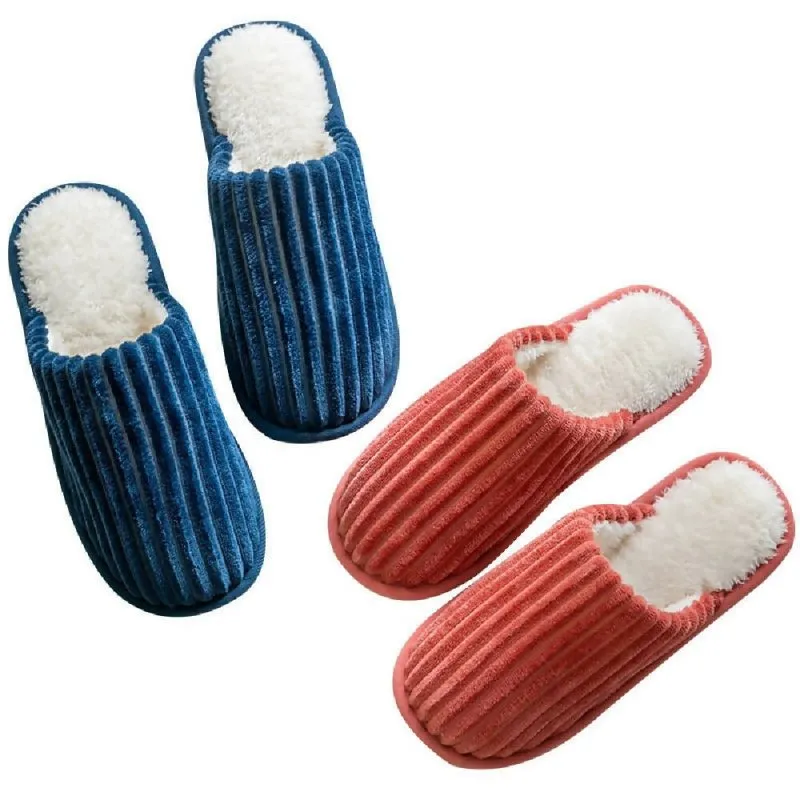 Corduroy Cotton Slippers Winter Warm Non-slip Thick Sole Slippers, Size: 36-37(Orange Pink)