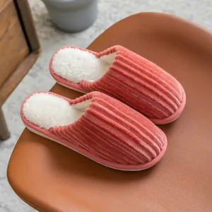 Corduroy Cotton Slippers Winter Warm Non-slip Thick Sole Slippers, Size: 36-37(Orange Pink)