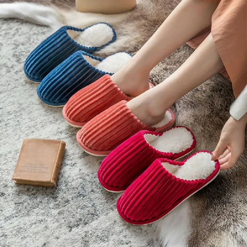 Corduroy Cotton Slippers Winter Warm Non-slip Thick Sole Slippers, Size: 36-37(Orange Pink)