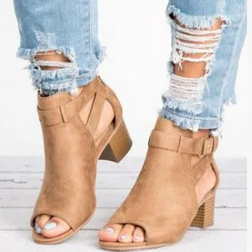 Cut Out Suede Chunky Heel Boot Sandal