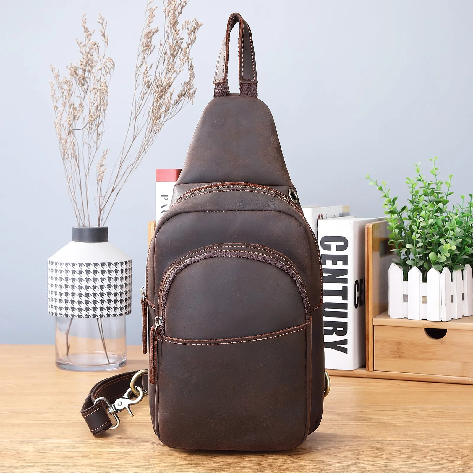 DUNNMALL One Piece Dropshipping Crazy Horse Leather Men's Chest Bag European and American Retro Shoulder Messenger Bag Outdoor Cowhide Casual Backpack