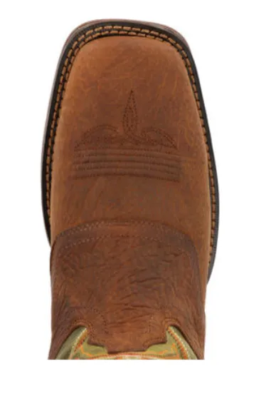 DURANGO MENS REBEL DARK CHESTNUT AND HUNTER GREEN WESTERN BOOT STYLE DDB0390