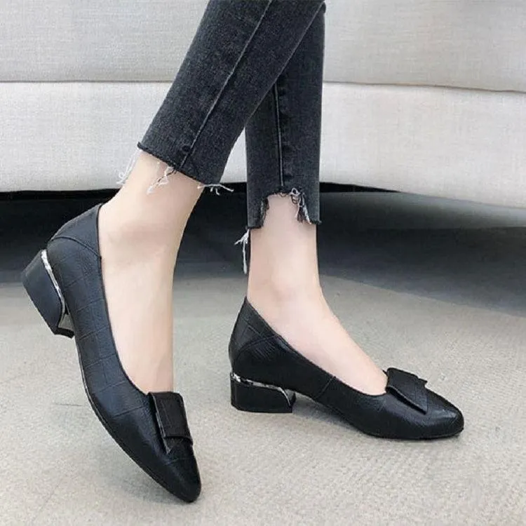 Elegant Cowhide Mid-Heel Shoes for Spring and Summer Women